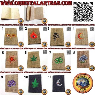 Notebook with hemp cover and applied decoration, in Nepalese rice paper (21 x 15)
