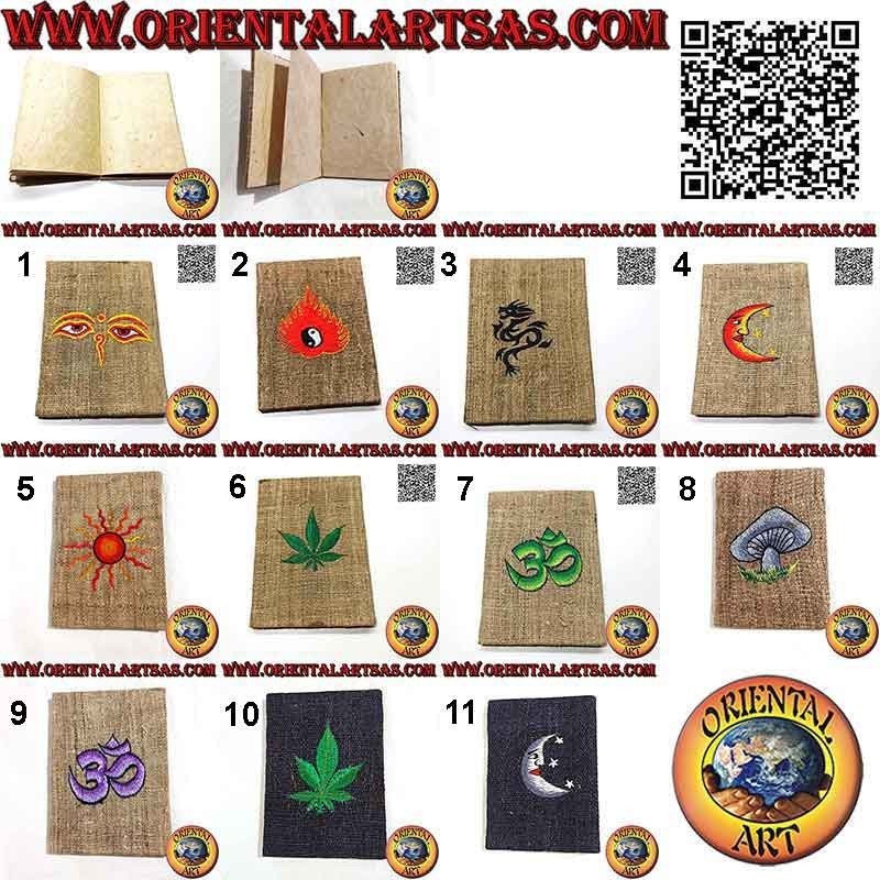 Notebook with hemp cover and applied decoration, in Nepalese rice paper (21 x 15)