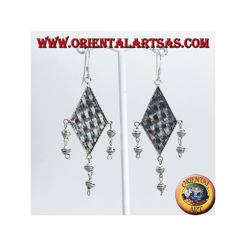 Silver earrings strands turbot with pendants