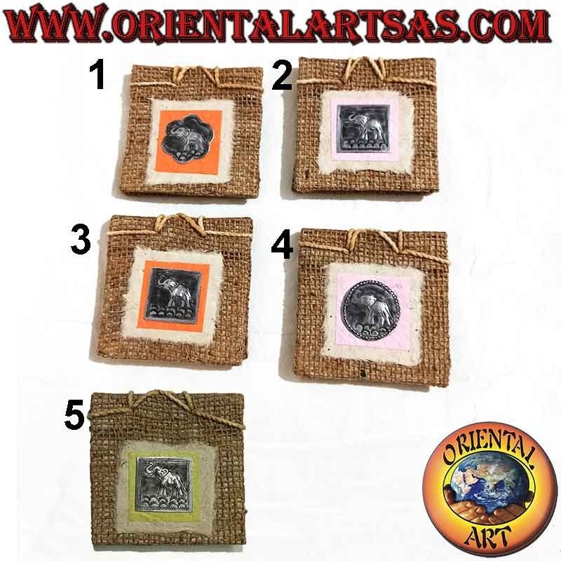 Vertical square notebook with silver plate and hemp cover, in rice paper