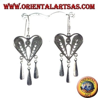 pendentifs coeur en filigrane boucle d'oreille en argent