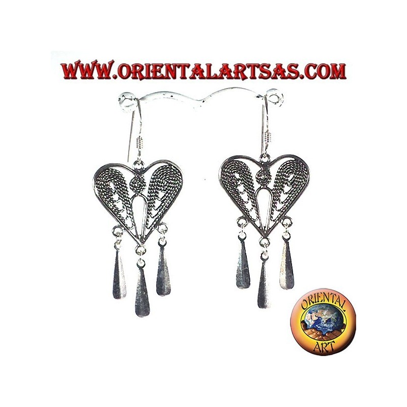 pendentifs coeur en filigrane boucle d'oreille en argent