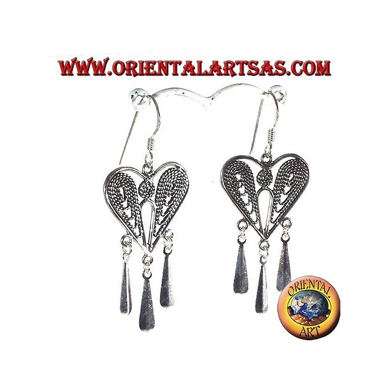 pendentifs coeur en filigrane boucle d'oreille en argent