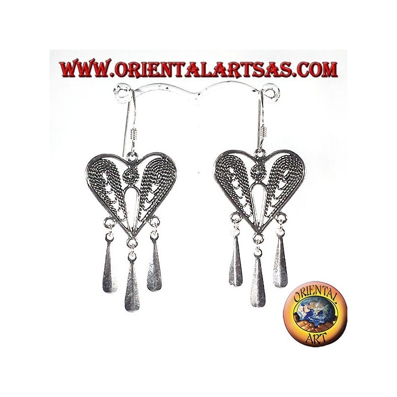 pendentifs coeur en filigrane boucle d'oreille en argent