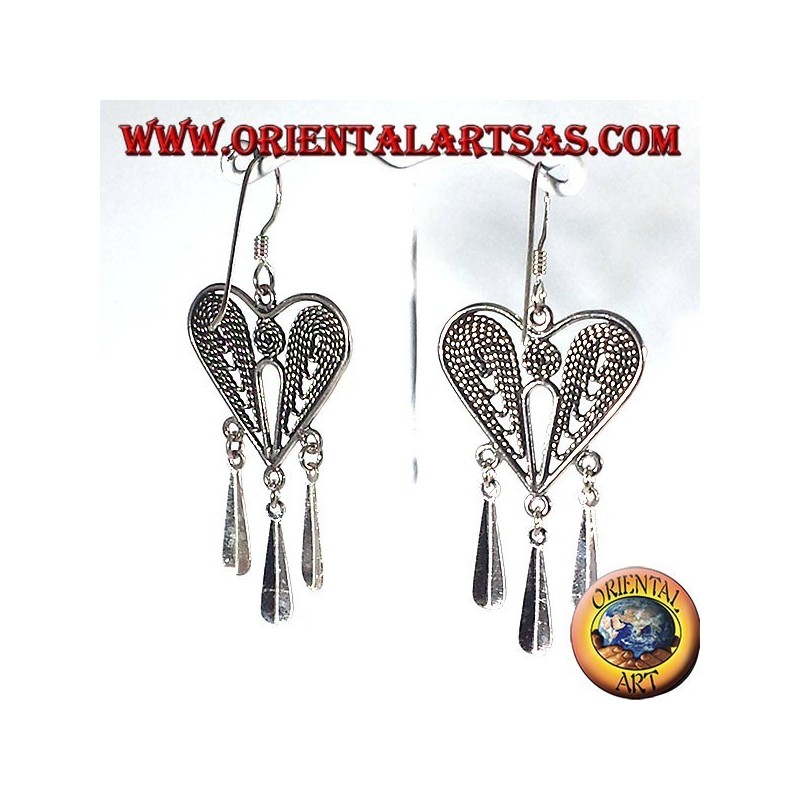 silver earring filigree heart pendants