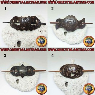 Hair clip with carved coconut pin, various models (2)