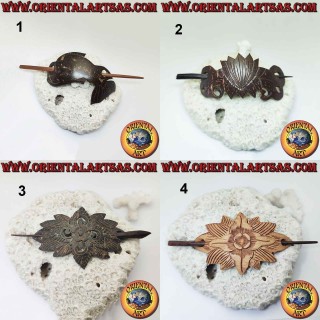 Hair clip with carved coconut pin, various models (3)