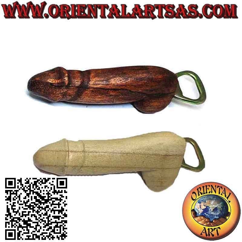 Apribottiglie a forma di "pene - fallo" per birra, in legno di suar da 16 cm