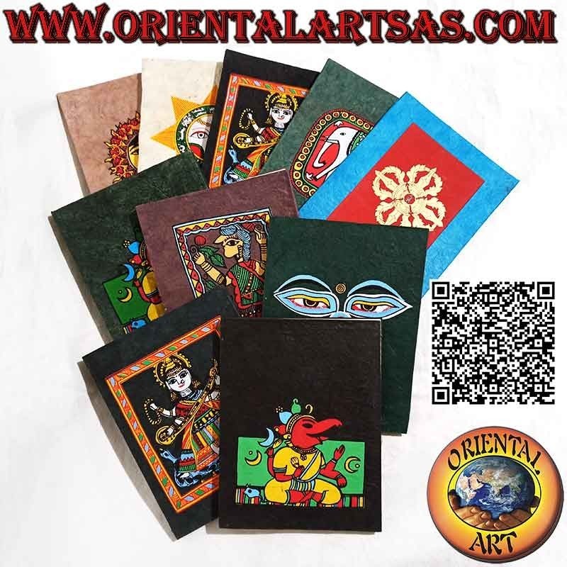 Cuaderno rectangular con estampado, papel de arroz nepalí (16 x 12,5)