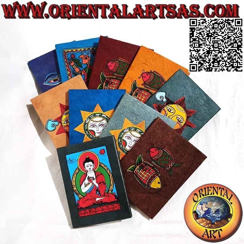Cuaderno rectangular con estampado, papel de arroz nepalí (14 x 10,5)