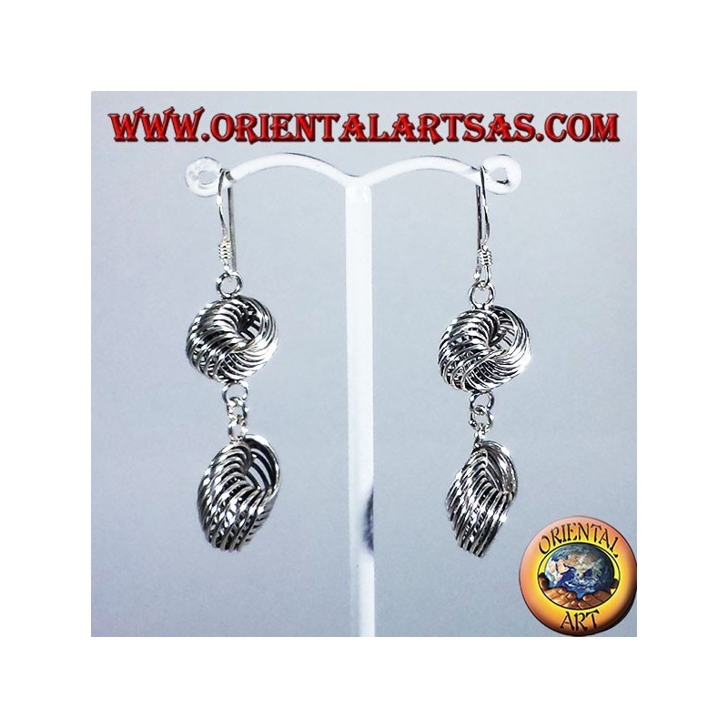 boucle d'oreille en argent, deux anneaux noeud