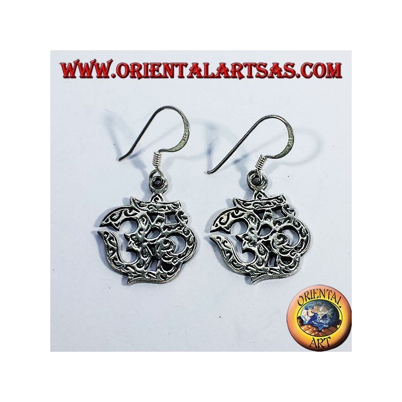 inlaid silver earrings, Om (ॐ) sacred syllable