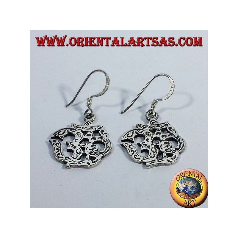inlaid silver earrings, Om (ॐ) sacred syllable
