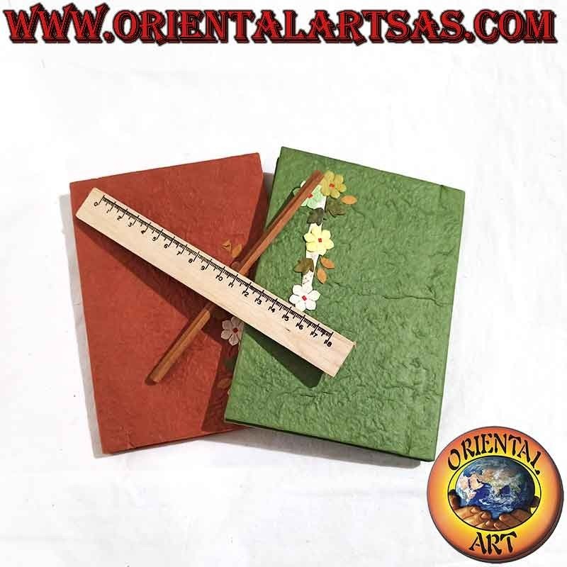 Notebook with pencil and ruler, in rice paper and applied flowers (18.5 x 13)