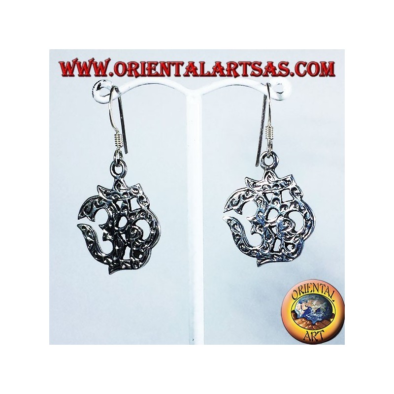 inlaid silver earrings, Om (ॐ) sacred syllable