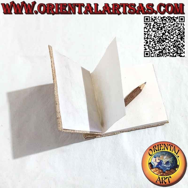Taccuino quaderno orizzontale con copertina in canapa e foglia applicata, in carta di riso