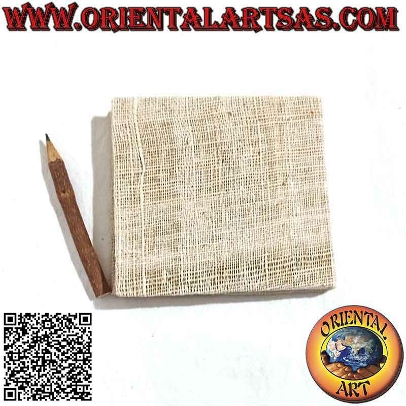 Libreta cuadrada horizontal con tapa de cáñamo y hoja aplicada, en papel de arroz