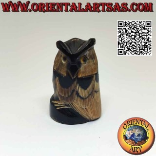 Hand carved buffalo horn owl sculpture