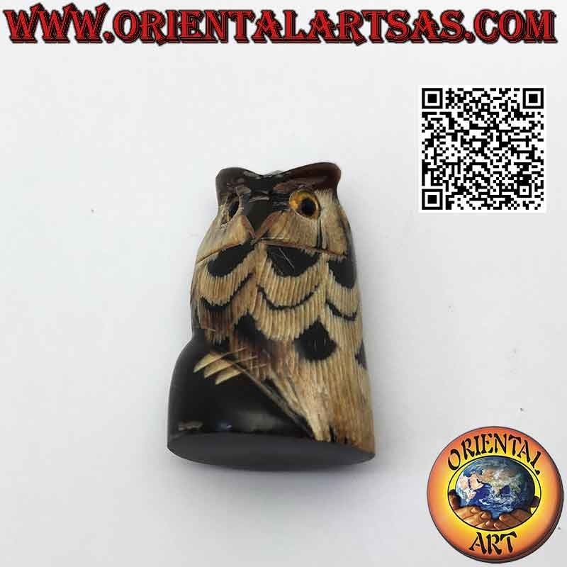 Hand carved buffalo horn owl sculpture