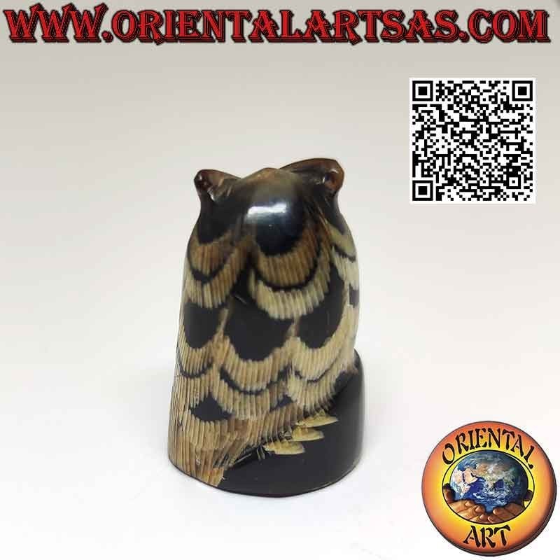 Hand carved buffalo horn owl sculpture