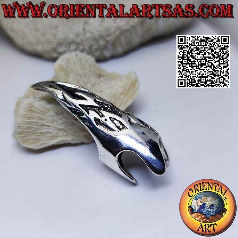 Anillo cubre clavos garra de plata con bajorrelieve y decoración perforada (ajustable)