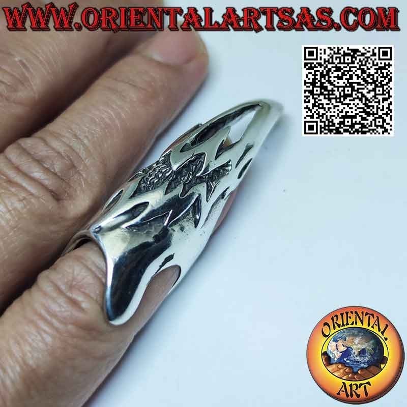 Krallennagelabdeckungsring aus Silber mit Flachrelief und perforierter Dekoration (verstellbar)