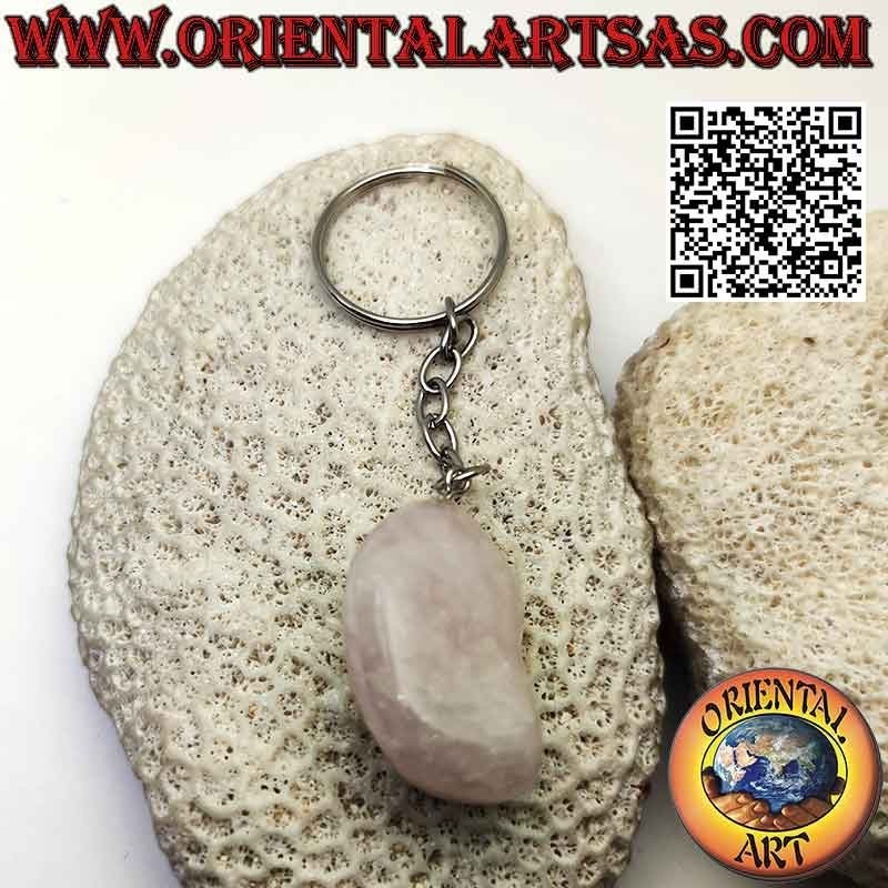 Portachiavi Metallo con Quarzo Rosa Naturale Burattato | Oriental Art