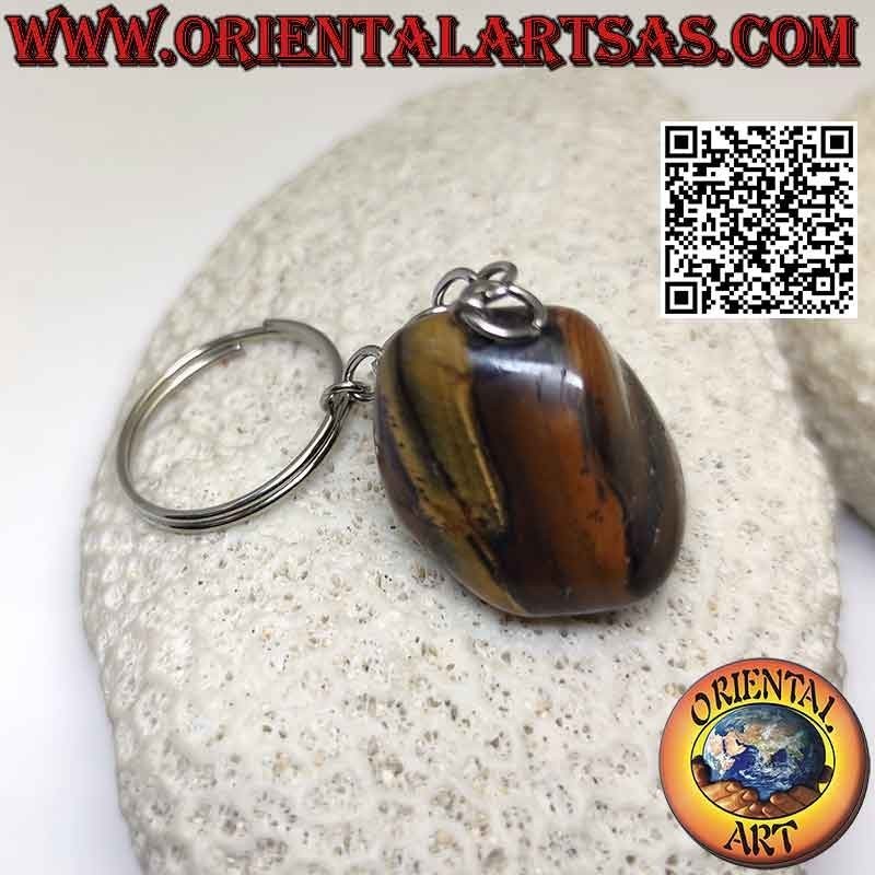 Llavero de Metal con Ojo de Tigre Natural Pulido