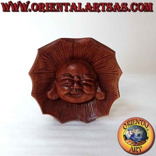 Face sculpture of the buddha of abundance carved out of suar wood