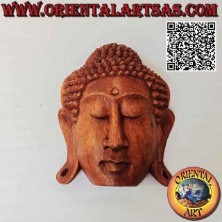 Wall or countertop buddha head sculpture mask in suar wood, 20 x 16 cm (single block)