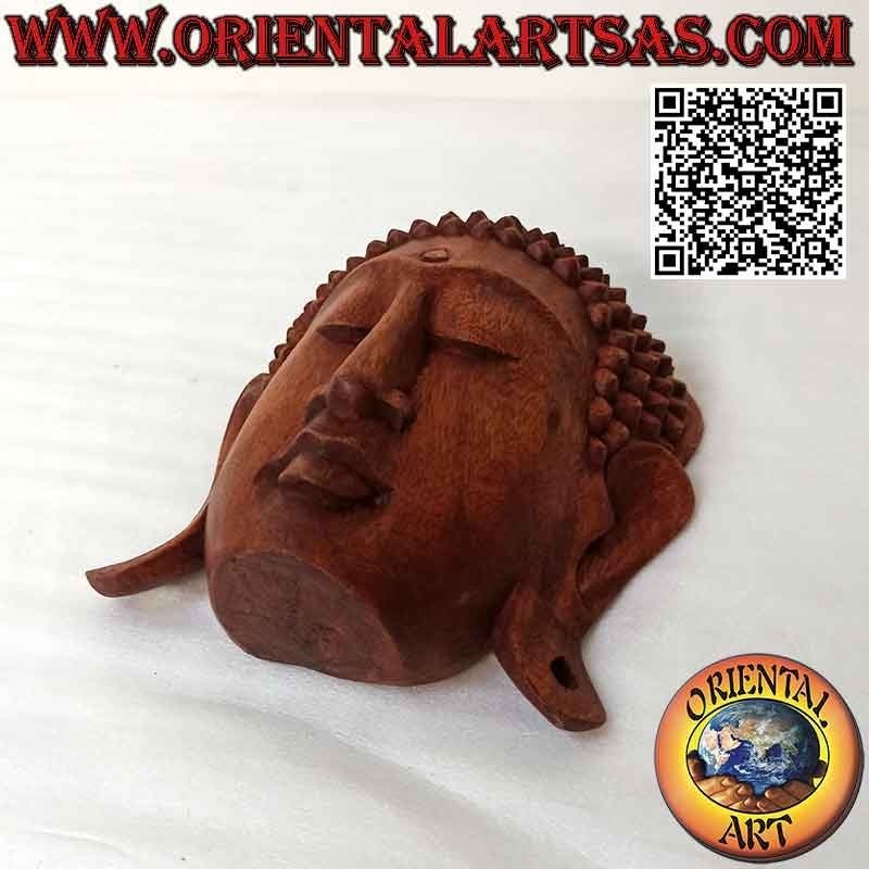 Wand- oder Arbeitsplatten-Buddhakopf-Skulpturmaske aus Suar-Holz, 20 x 16 cm (Einzelblock)