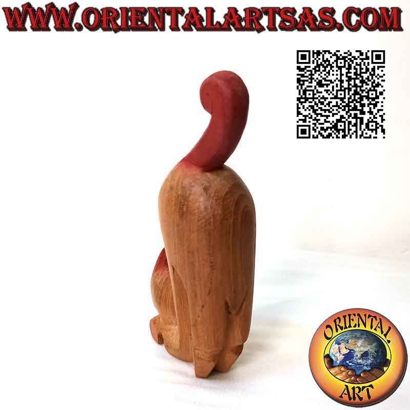 Escultura de gato tailandés en posición de alerta, en madera de teca