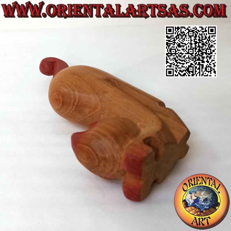 Thai cat sculpture in alert position, in teak wood