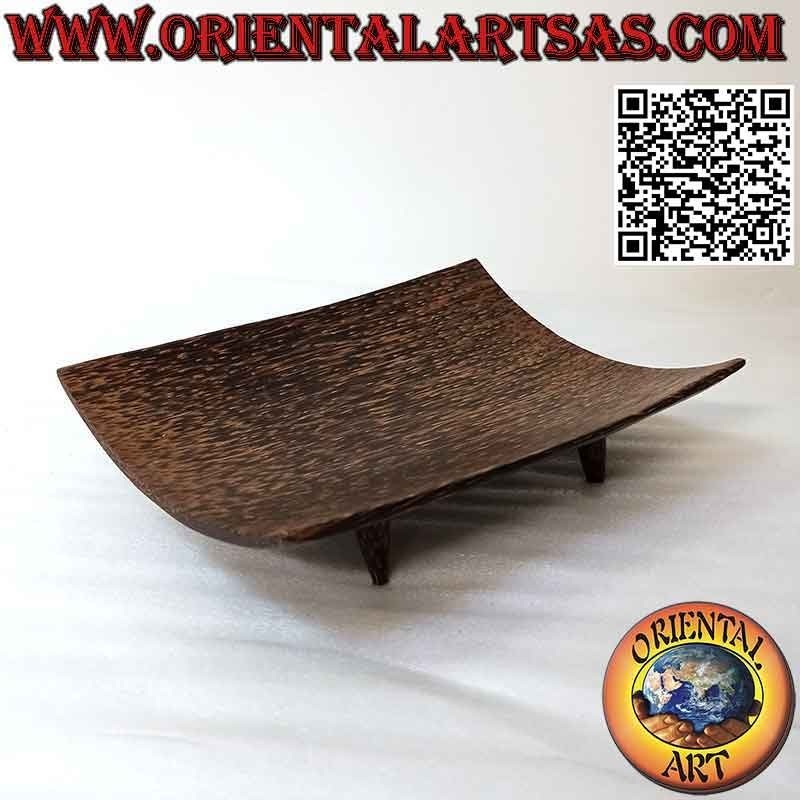 Boat-shaped pocket emptier with feet, in coconut wood