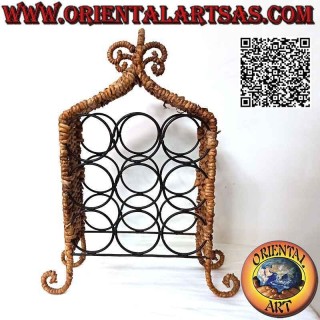 Exhibition bottle shelf with 9 compartments, iron structure covered with dried banana leaves