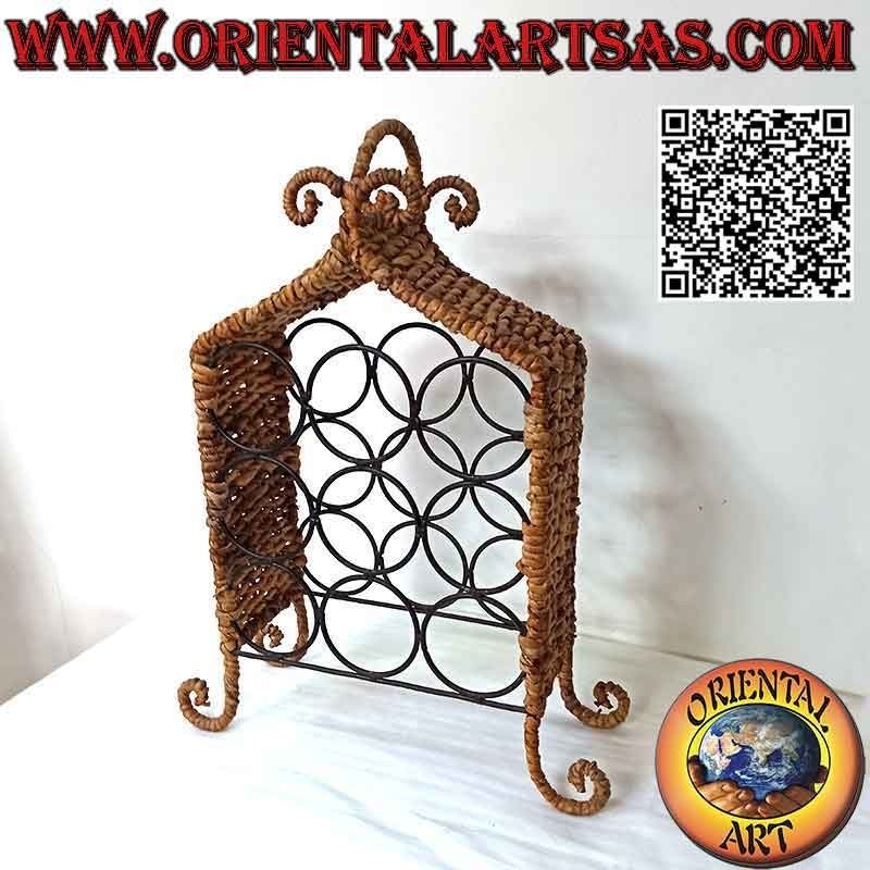 Exhibition bottle shelf with 9 compartments, iron structure covered with dried banana leaves