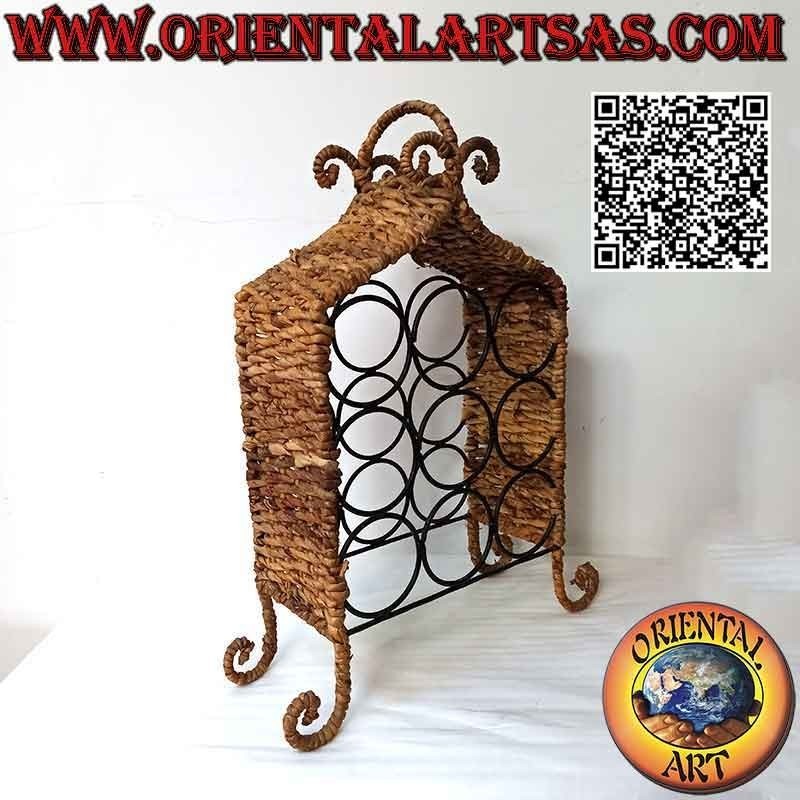 Exhibition bottle shelf with 9 compartments, iron structure covered with dried banana leaves