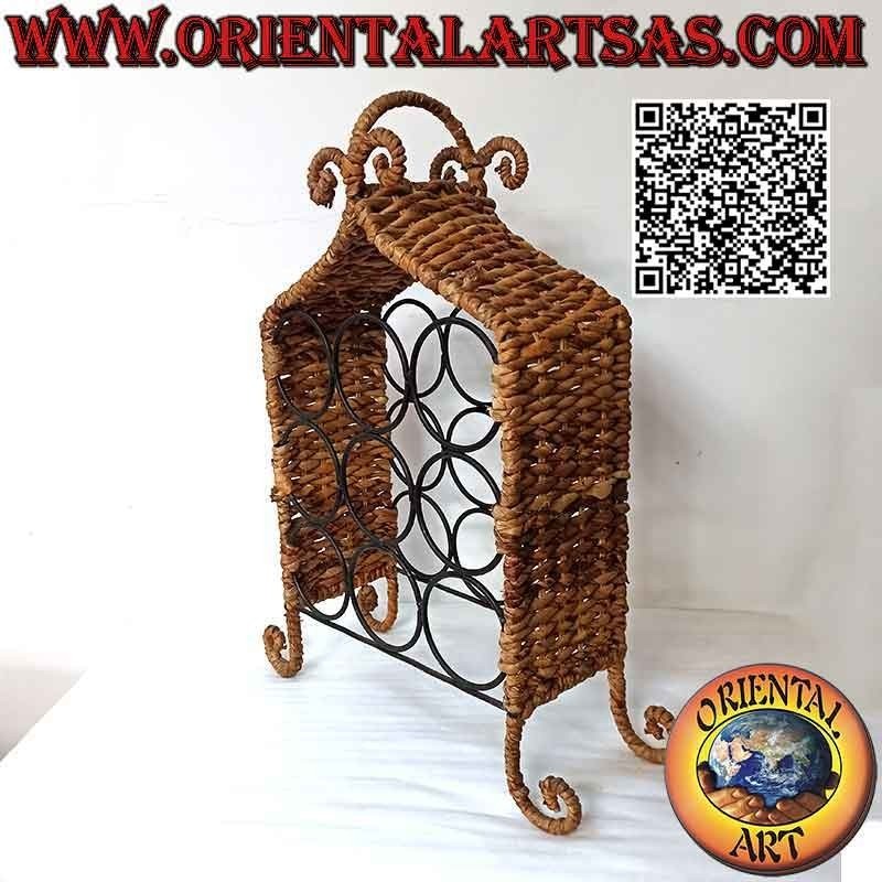 Exhibition bottle shelf with 9 compartments, iron structure covered with dried banana leaves