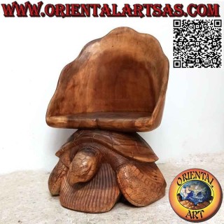 Poltroncina da salotto a scultura "scoglio su tartaruga", in legno di suar intagliata a mano