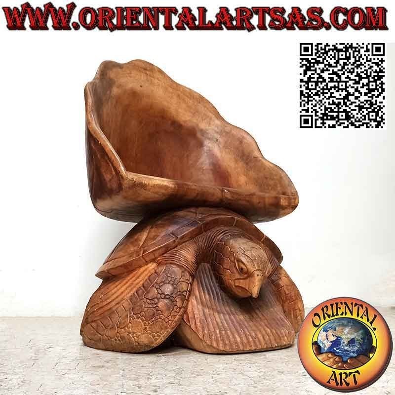 Sillón para salón con escultura "roca sobre tortuga", en madera de suar tallada a mano