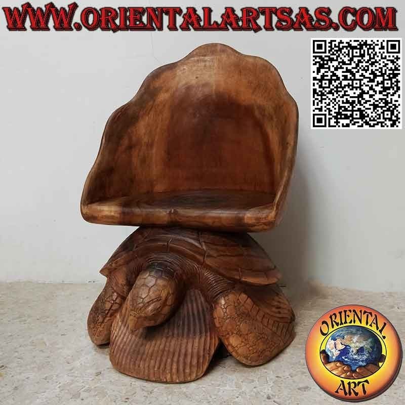 Sillón para salón con escultura "roca sobre tortuga", en madera de suar tallada a mano