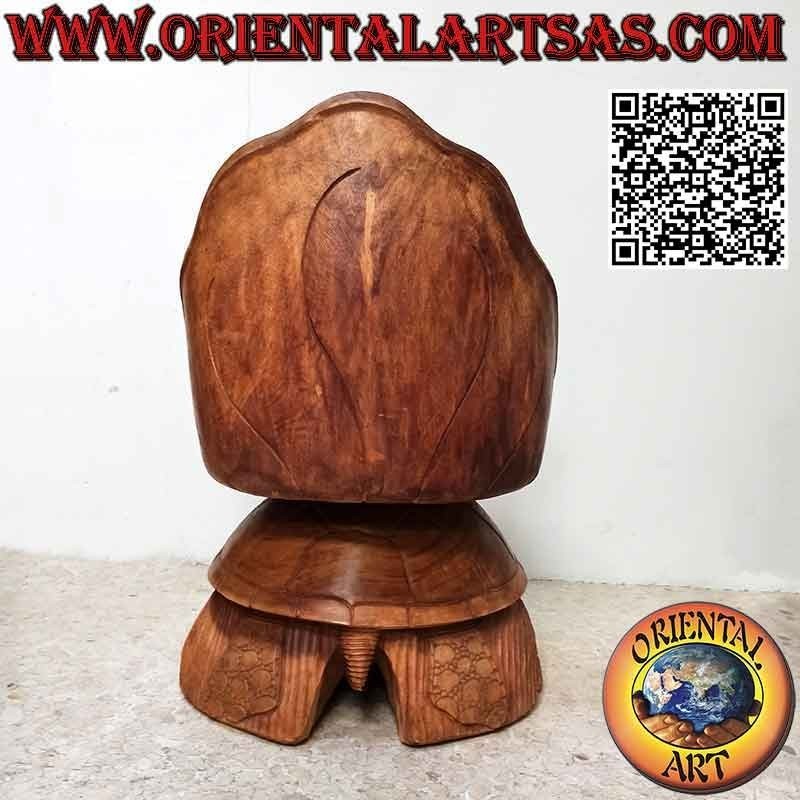 Armchair for living room with sculpture "rock on turtle", in hand-carved suar wood