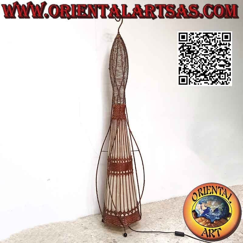 Lampadaire conique à fils spiralés en coton et osier tressé 150 cm