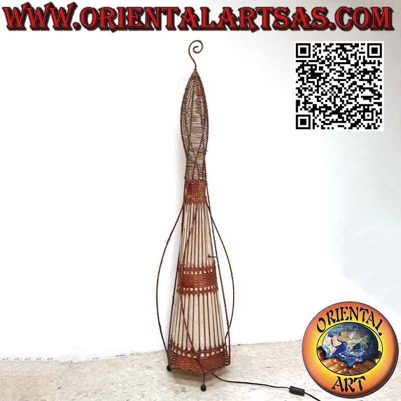 Conical floor lamp with spiral threads in cotton and woven wicker 150 cm