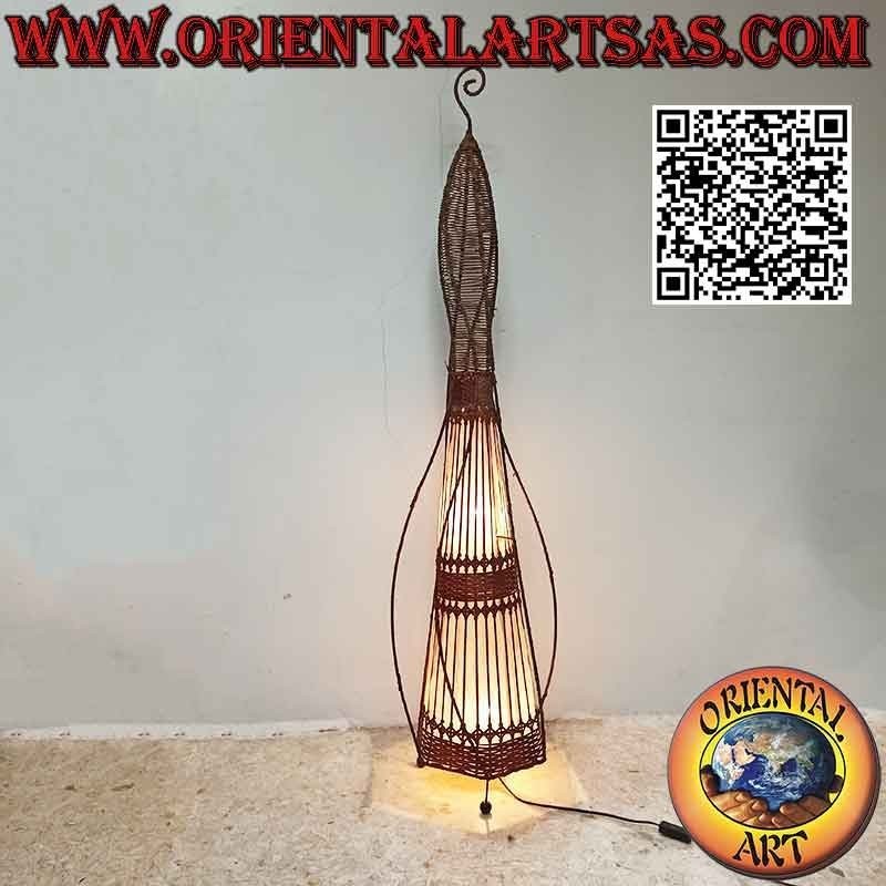 Conical floor lamp with spiral threads in cotton and woven wicker 150 cm