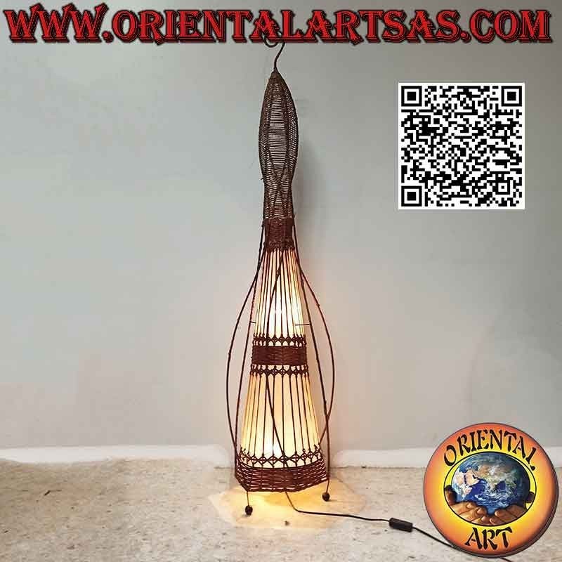 Lampadaire conique à fils spiralés en coton et osier tressé 150 cm