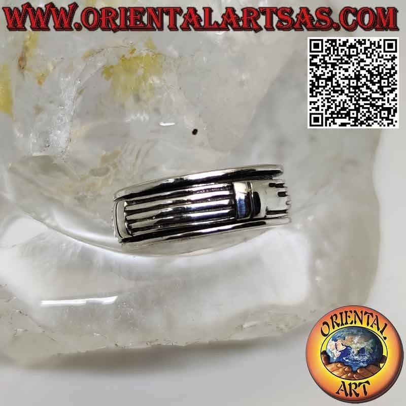 Anello in argento a fascia antistress con linee orizzontali con giunture verticali
