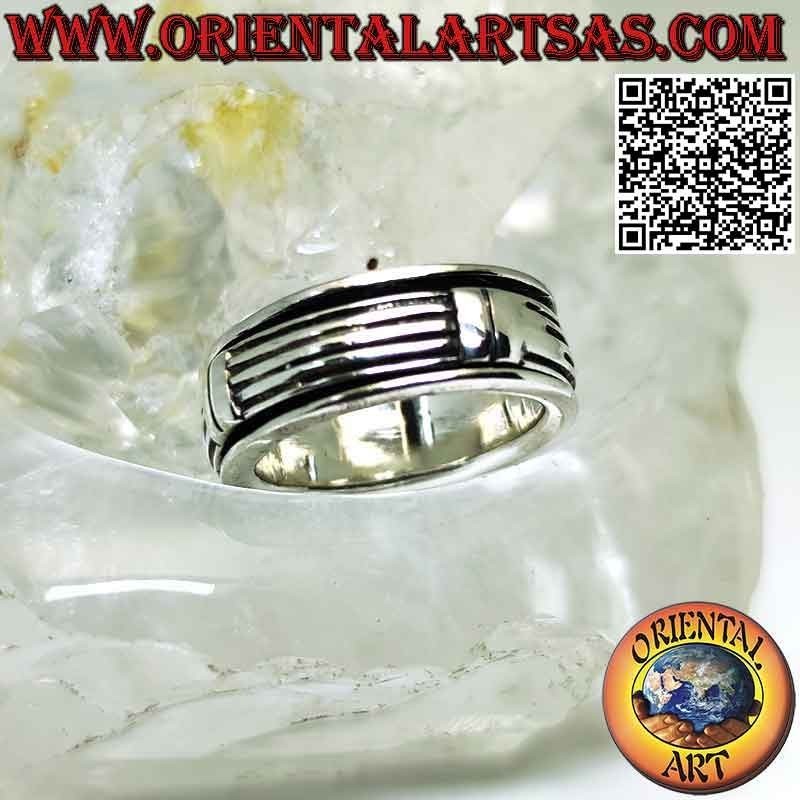 Anillo plata banda antiestrés de lineas horizontales con juntas verticales