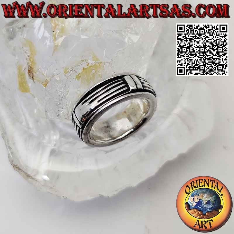 Anillo plata banda antiestrés de lineas horizontales con juntas verticales