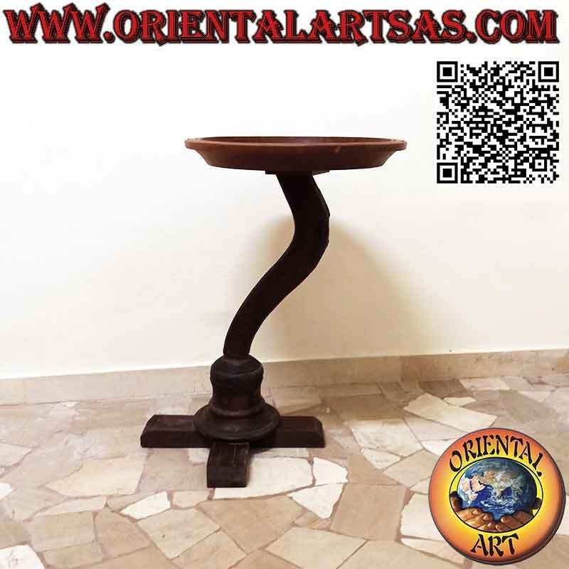 Table basse ronde à plateau décentralisé sur axe courbé en bois de teck antique